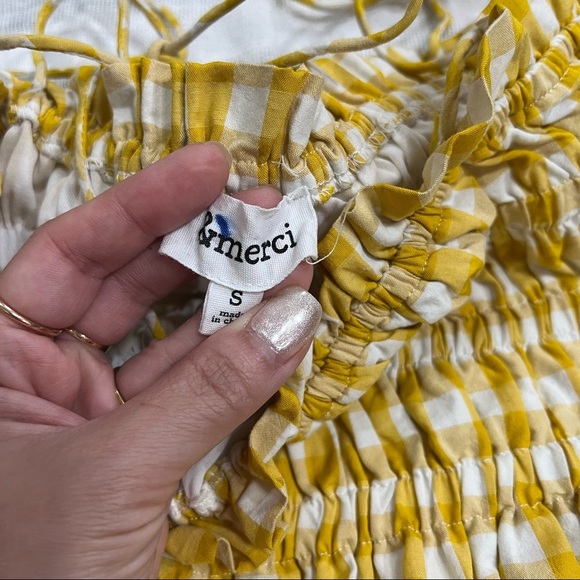 & Merci Womens Yellow White Gingham Tie Straps Mini Dress Sz S Boho Cottagecore - Picture 6 of 12